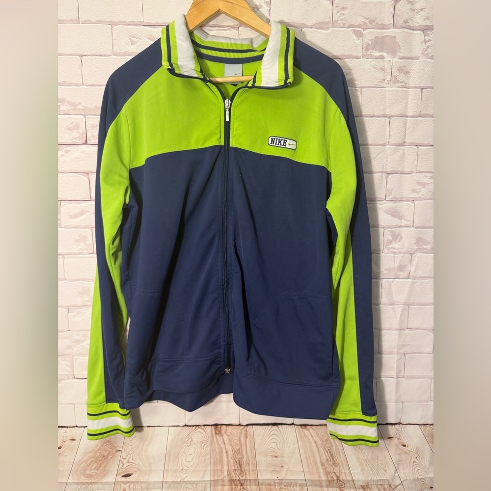Y2K Nike Youth Zip Up Track Jacket Blue Green‎ Colorblock